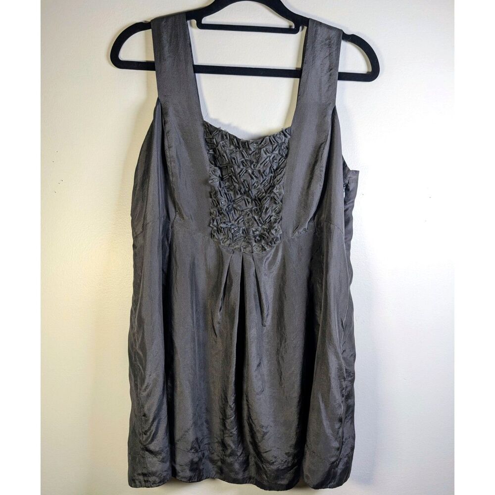 Eileen Fisher Habutai Silk Tunic Top Bark Gray Rosette Petite Small Quiet Luxury - Picture 2 of 7